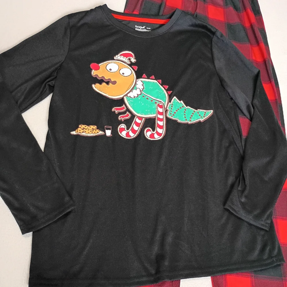 Cat & Jack NEWTeen Sz 14 Black and Red Dinosaur Cookie Pajama Set